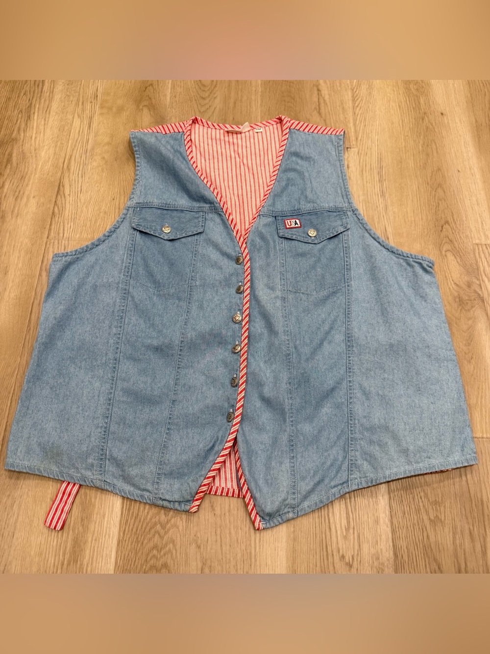 Victoria Jones Woman Light Blue Denim Vest with Patriotic Details